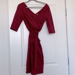 Red midi dress with v back